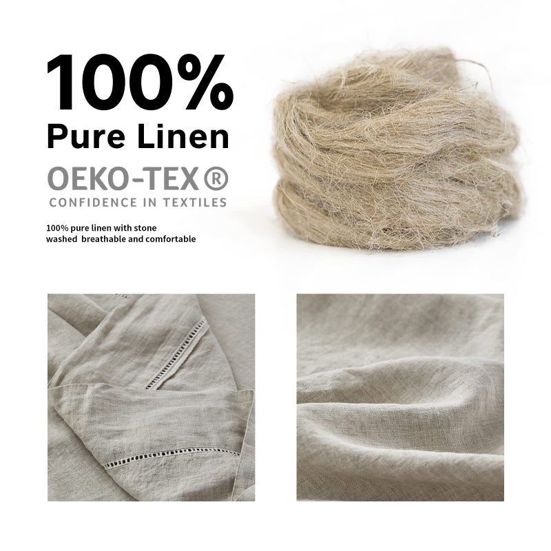 Simple&Opulence 100% Linen Hollow Hemstitch Sheet Set -4 Pieces European Flax Pure Washed Bed Sheets (1 Flat Sheet, 1 Fitted Sheet,2 Pillowcases) -Breathable and Soft (Hemstitch Linen, Full) - Image 2